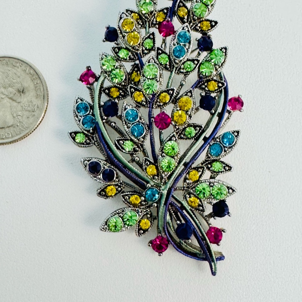 LRG Colorful Crystal Leaf Brooch and Pendant